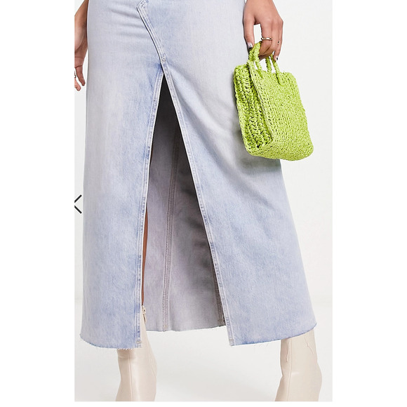 & Other Stories denim maxi long skirt front split‎ light wash 100%cotton US4 - Picture 3 of 7
